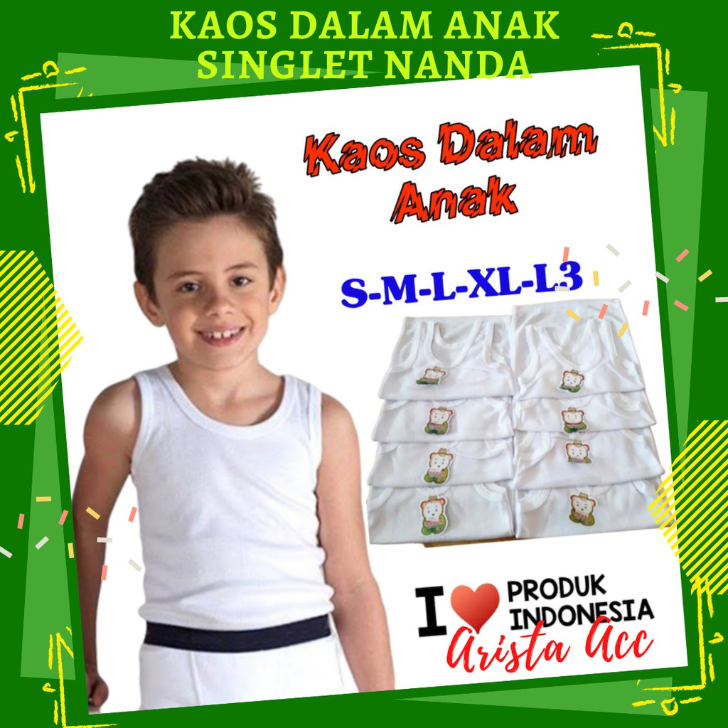 KAOS DALAM ANAK / SINGLET ANAK PUTIH USIA PAUD-TK-SD-SMP Size S M L XL L3