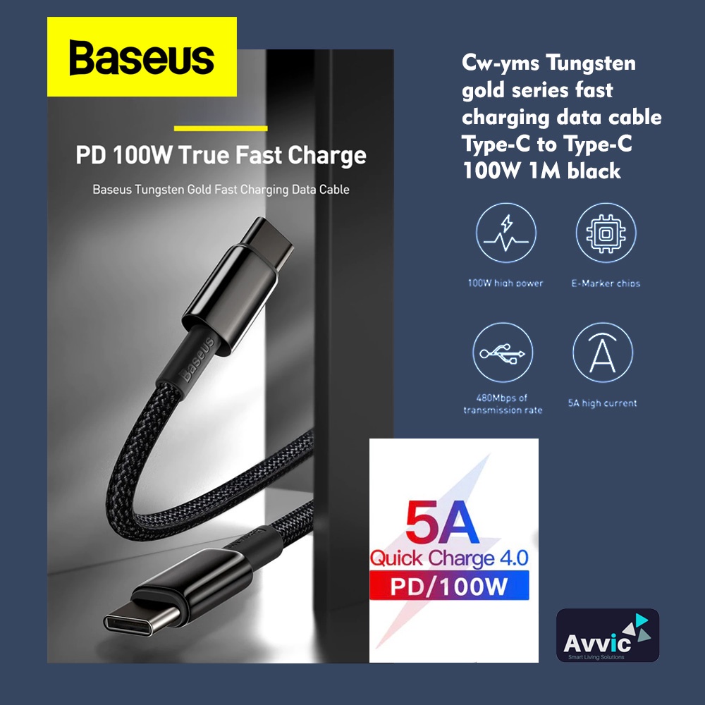 Baseus Kabel Data Type C to Type C 100W Tungsten Gold Fast Charging PD Quick Charge 4.0 1 Meter