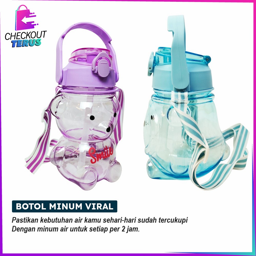 CT C589 C592 Botol Minum Anak Boneka Bear Beruang 1 Liter Polos Gradasi Botol Tumbler Minum Anak Karakter Bear Gemoy Pelangi