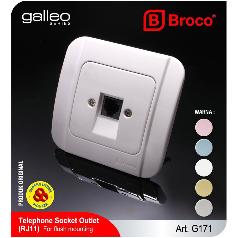 Broco Stop Kontak Telp Galleo G171-55S Socket Outlet Telp RJ11 White