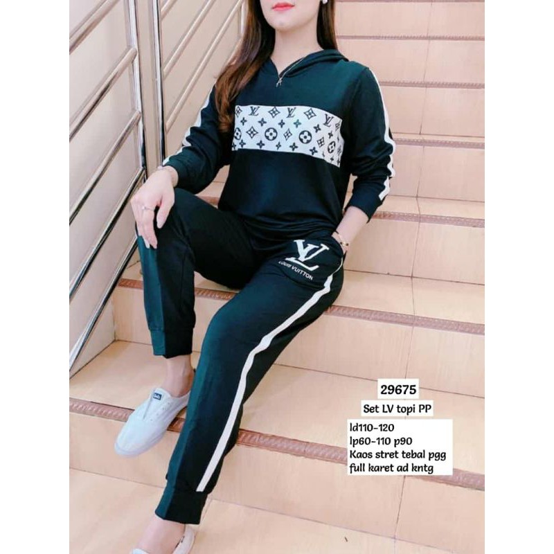 SETELAN HOODIE+CELANA WANITA IMPORT PREMIUM LV LOUIS VUITTON 29675