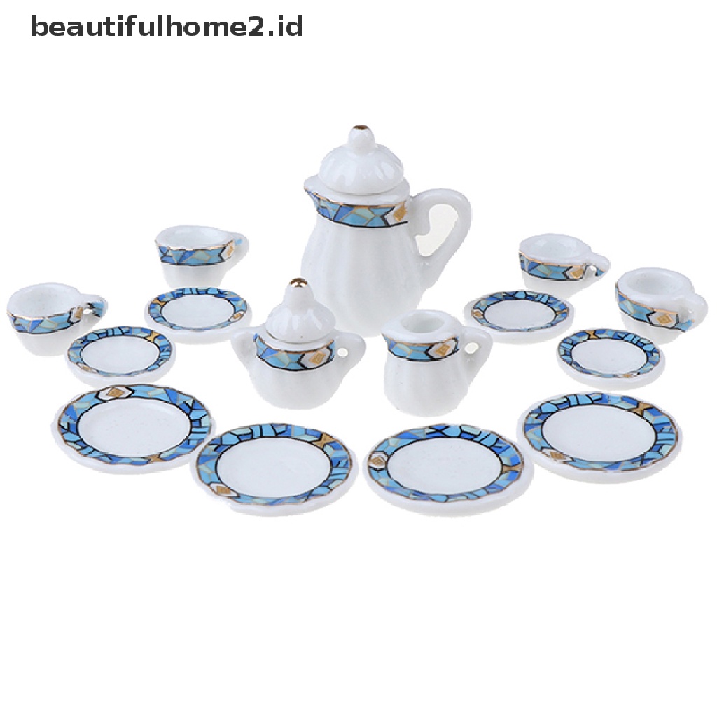 (Beautifulhome2.Id) 15pcs / Set Mainan Miniatur Cangkir Teh Porselen Motif Bunga Untuk Aksesoris Rumah Boneka 1: 12