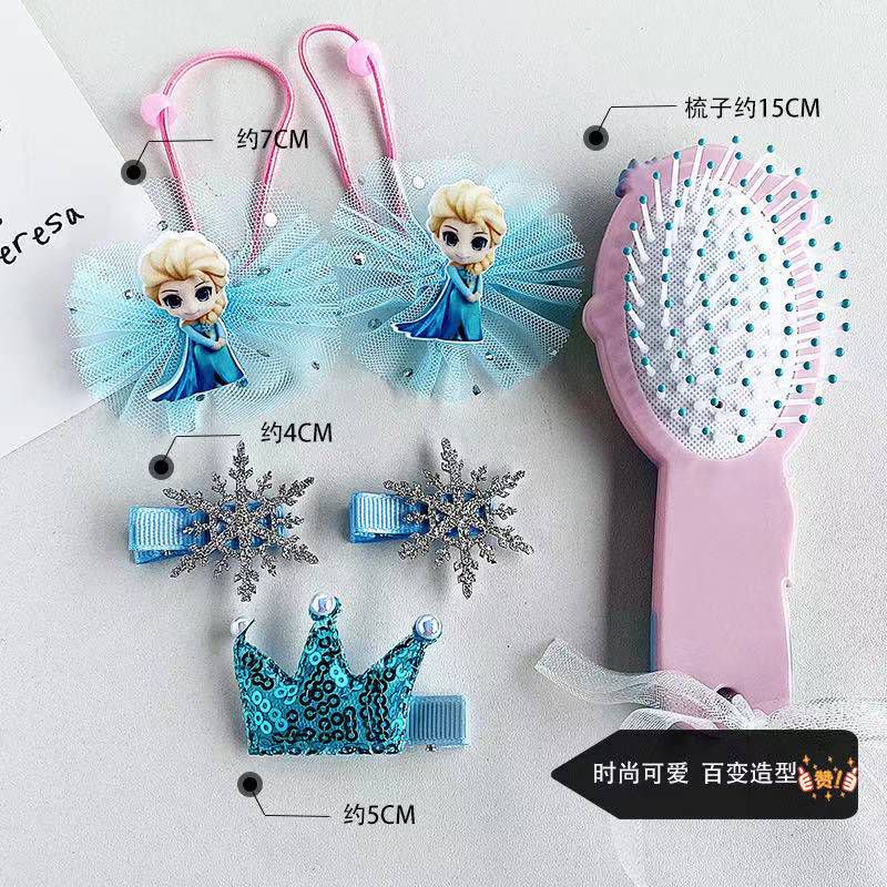 Paket Aksesoris rambut Frozen Elsa anak 6 in 1 sisir ikat rambut jepitan gift ulang tahun perempuan