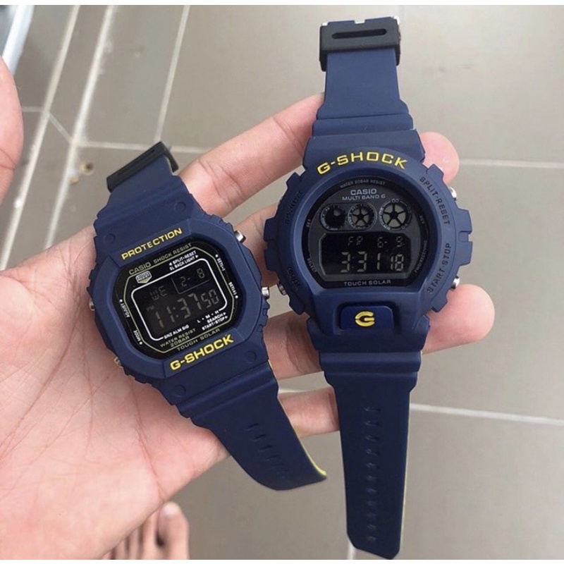 Original TERBARU JAM TANGAN COUPLE G SHOCK DW5600 6900 NAVY BIRU KUNING JAM TANGAN PASANGAN WANITA