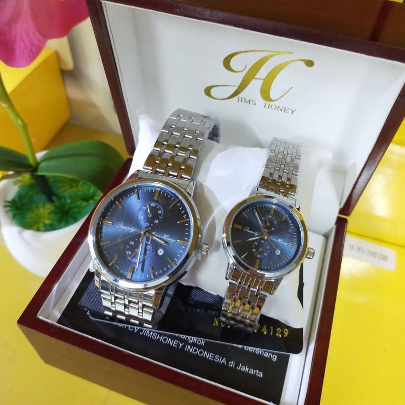 Free Box Jam Tangan Couple 8138 Jims Honey ( Harga Satuan ) Wanita Pria Waterproff