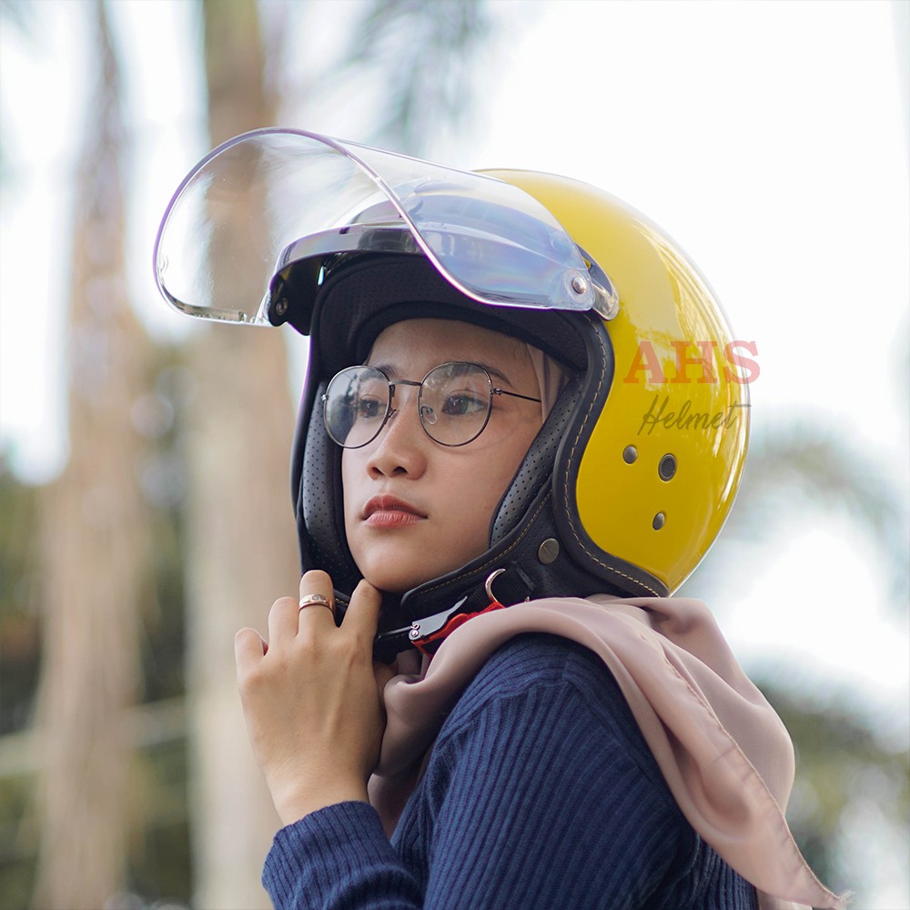 Helm Bogo NJS NR 80 Yellow Kuning Kaca Injak - Free Sarung Tas Helm Original Bogo - Ongkir cuma 2kg