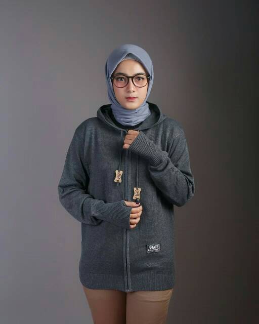 [Bayar Di Tempat] Jaket Sweater Rajut Hoodie Wanita Aril Roundhand Simple