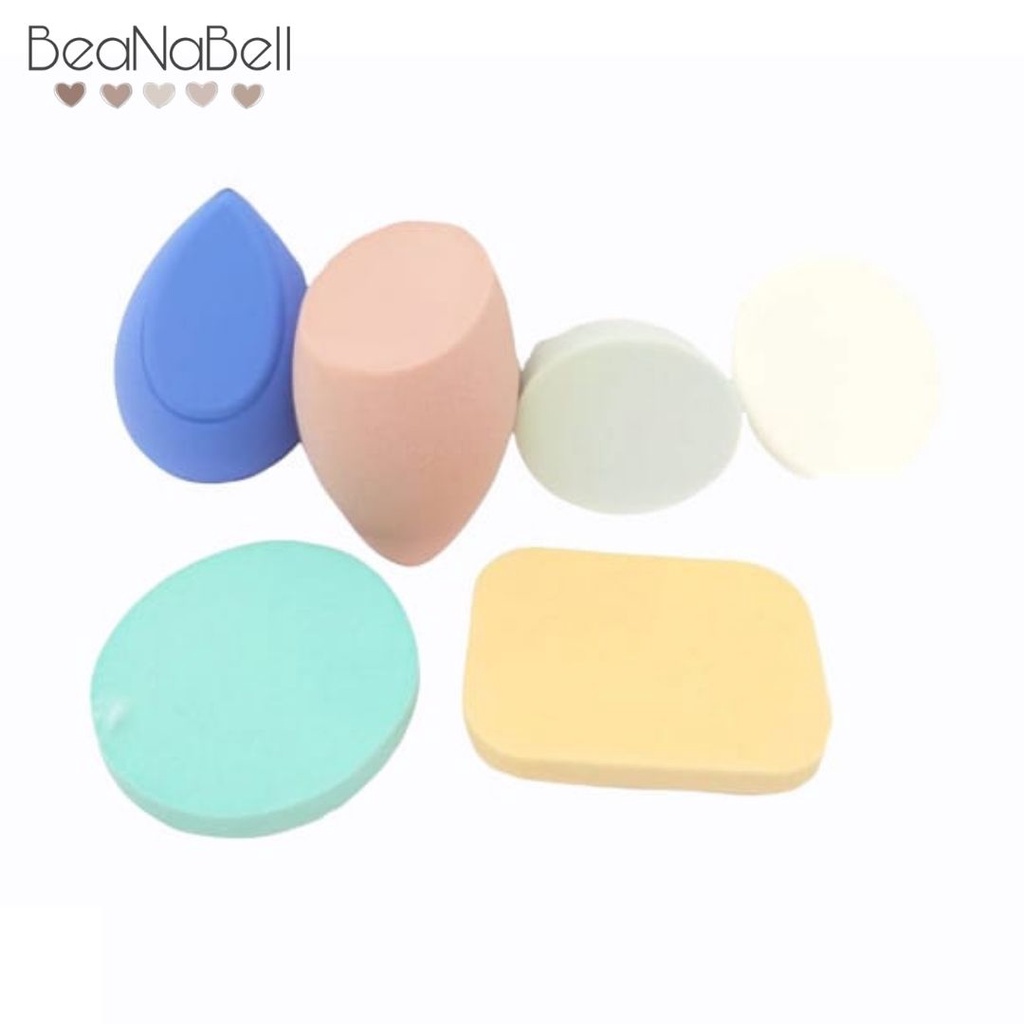 Beanabell 6Pcs Sponge Make Up Spon Beauty Blender Soft Spons Bedak Pack Plastik