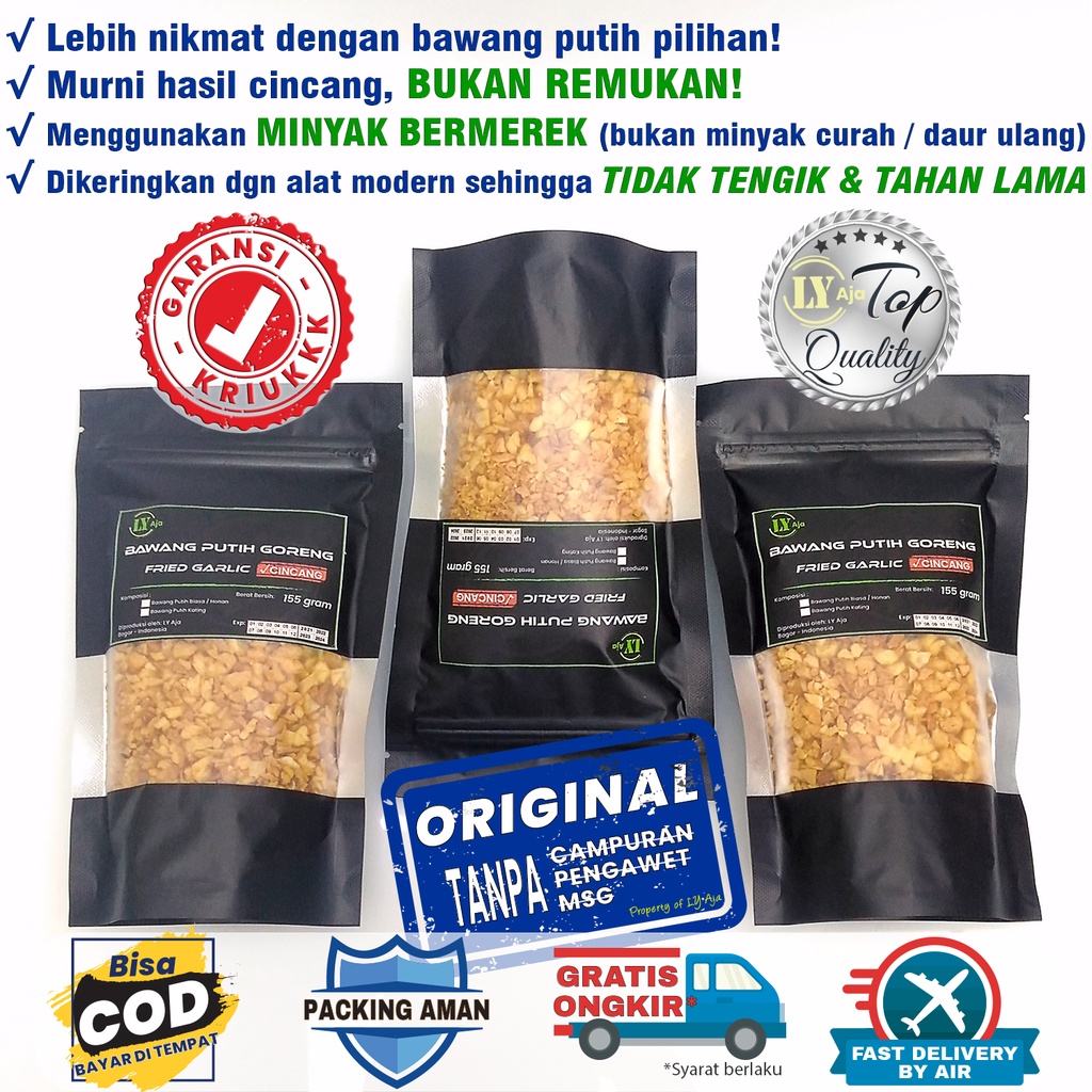 Bawang Putih Kating Goreng Cincang LY Aja 155 Gram Minced Fried Garlic ASLI MURNI TANPA TEPUNG 155 Gr