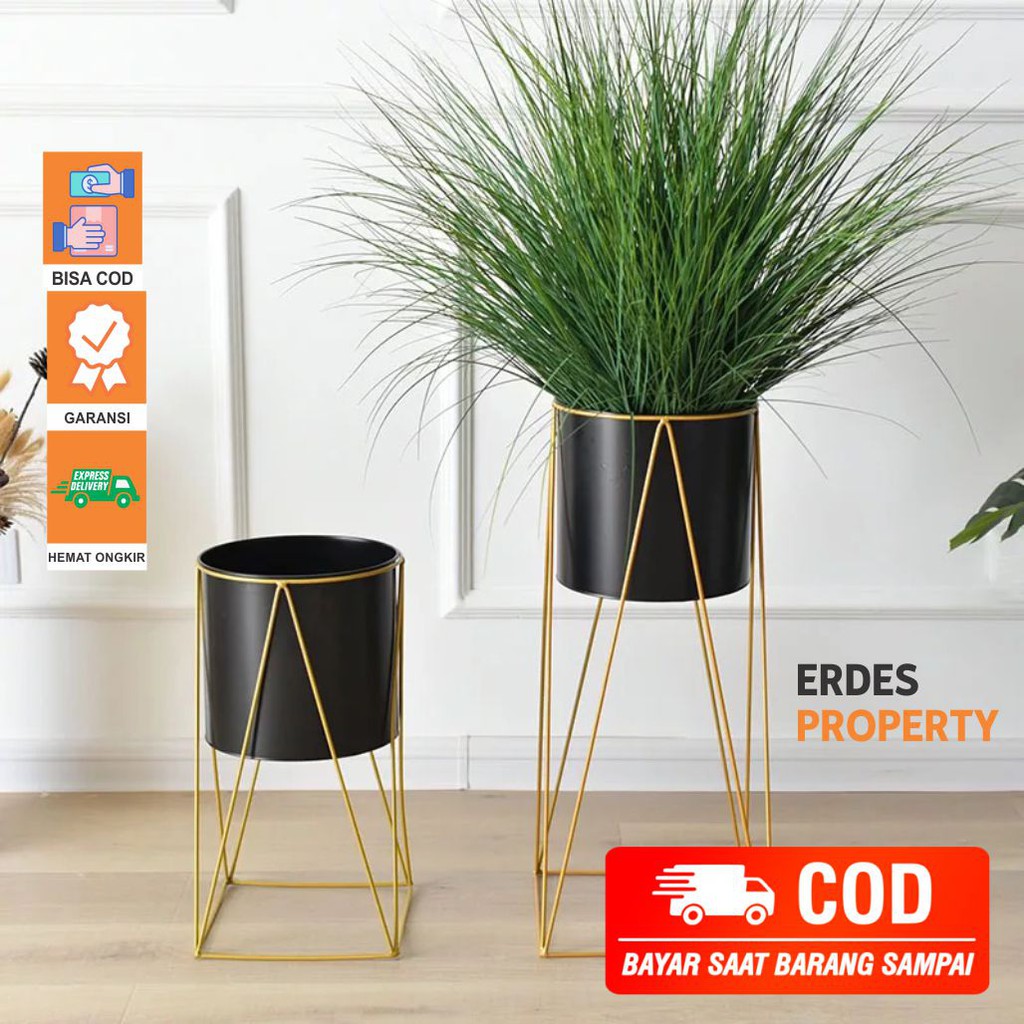 [ COD ] Standing Pot Tanaman Hias Bulat Persegi Taman Dekorasi Rumah Minimalis Modern