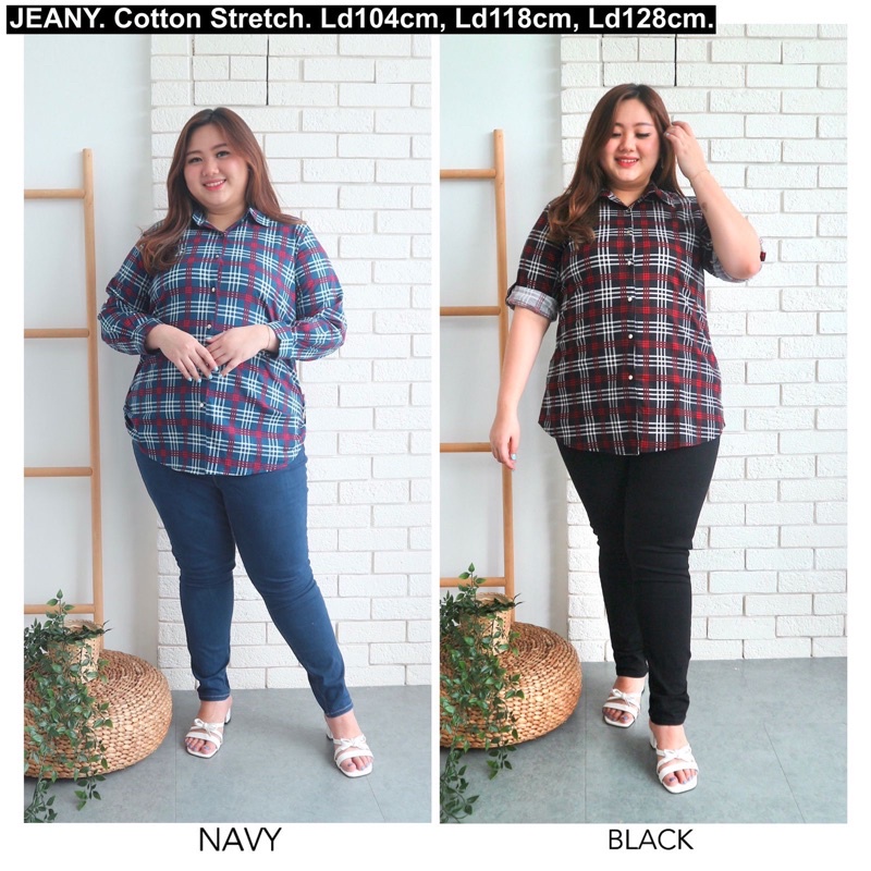 Kemeja Wanita Motif Kotak Katun Streach