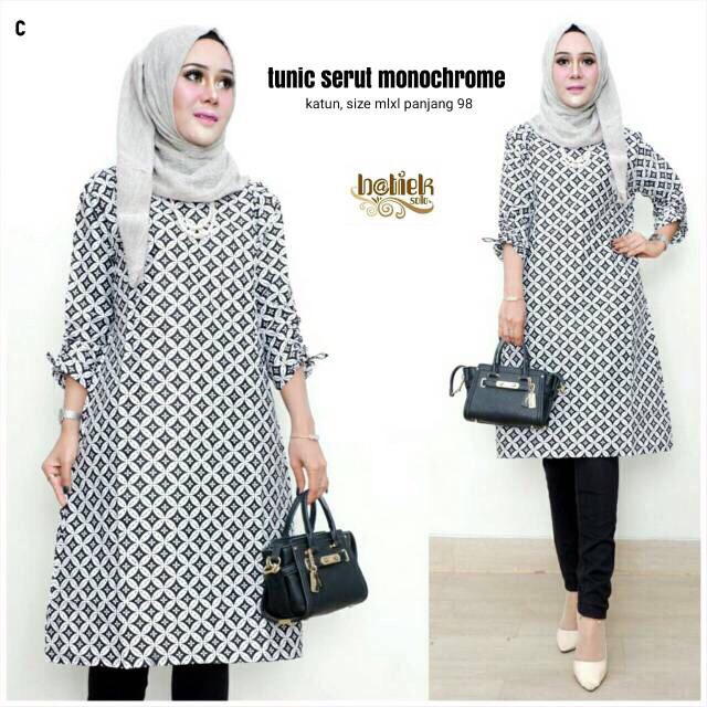 ADA SIZE SUPER JUMBO TUNIC TIDAK SERUT MONOCHROME TUNIK MONOKROM SHIBORI JUMBO LD 120 XXXXXL 5L BIG SIZE PLUS SIZE SERAGAM KANTOR KERJA HITAM PUTIH