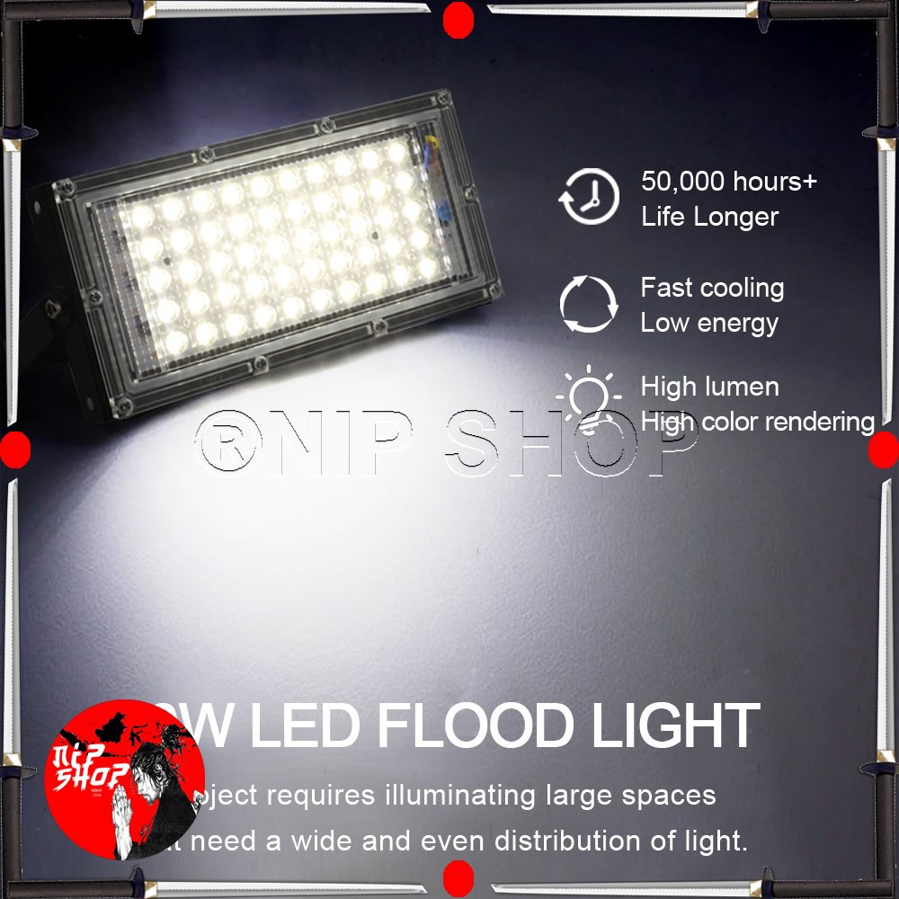 Lampu Sorot Flood Light Waterproof 4500 Lumens 50W Cool White 6500K- A8 - Black