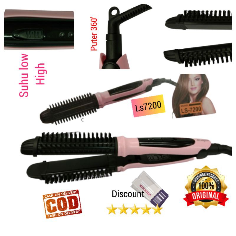 Catokan Rambut Ladystar LS-7200 Alat Catok Salon Sisir  2in1 Curly Keriting  Dan Rebonding Lurus