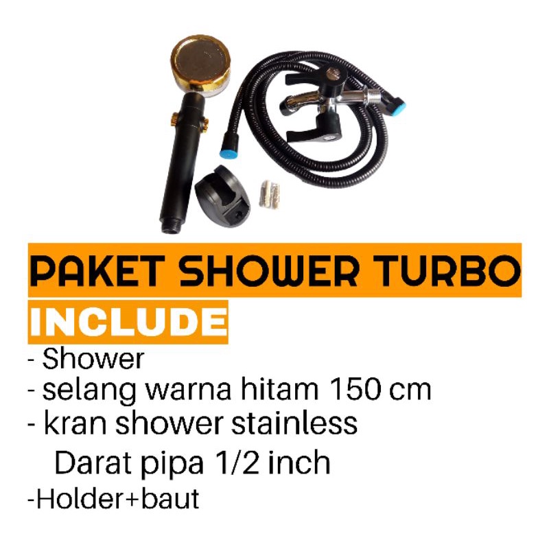 Turbo Fan Hitam Gold Shower Head Water Saving High-Pressure Rainfall Propeller ABS Jet Shower Head 360 Rotation Toilet Bathroom Accessories