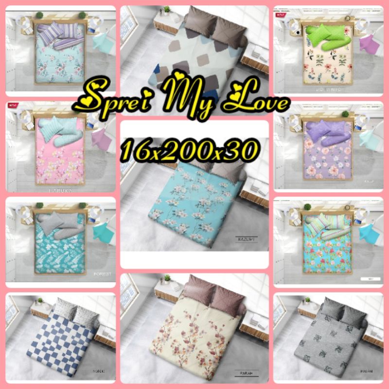 Sprei My Love 160x200 Tinggi 30 cm Queen No 2 - Bahan Katun Jepang Lembut Motif Dewasa Kembang kotak