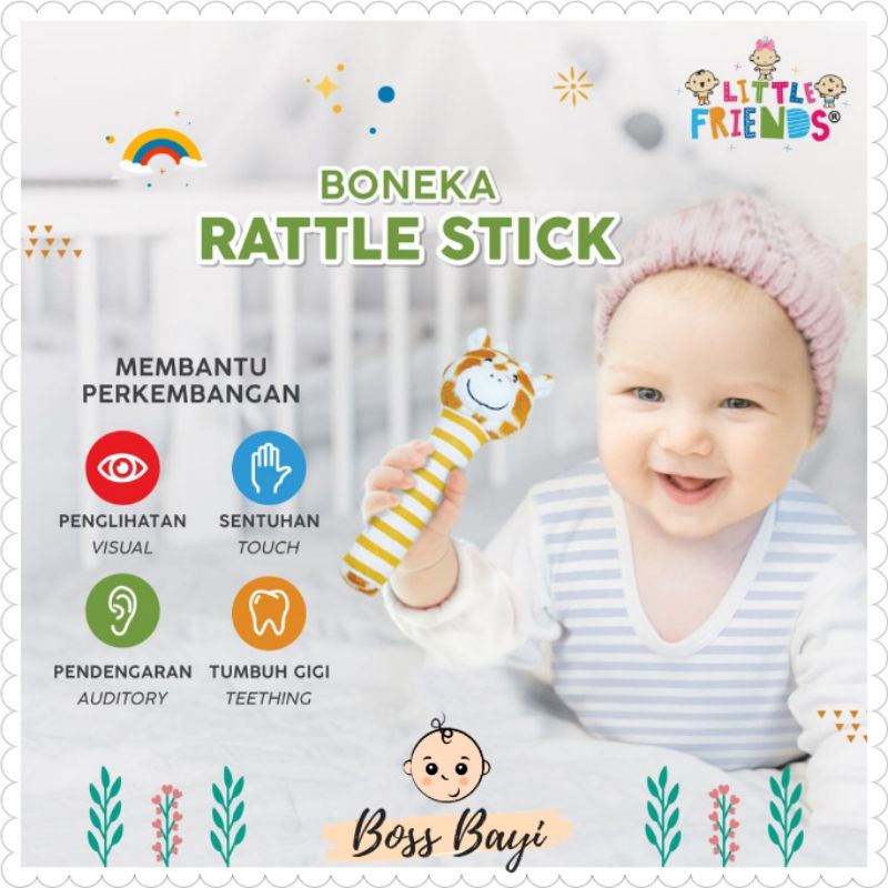 LITTLE FRIENDS Rattle Stick LFR201/02/03/04 - Boneka Stik Mainan Bayi Anak Bunyi Cit Cit