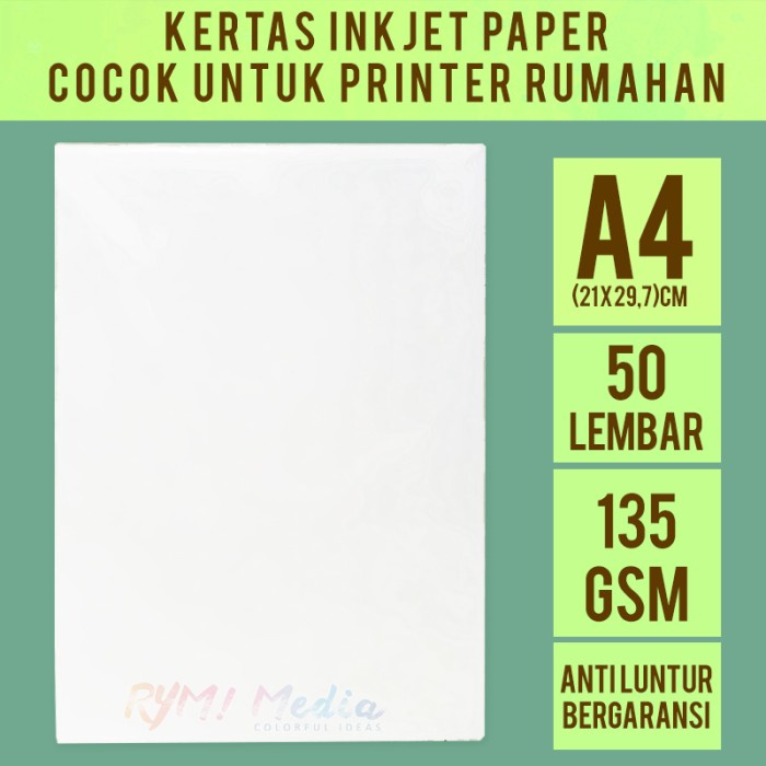 

Senikertas- Kertas Inkjet Paper 135 Gsm A4 Isi 50 Single Side -Kertas-Seni.