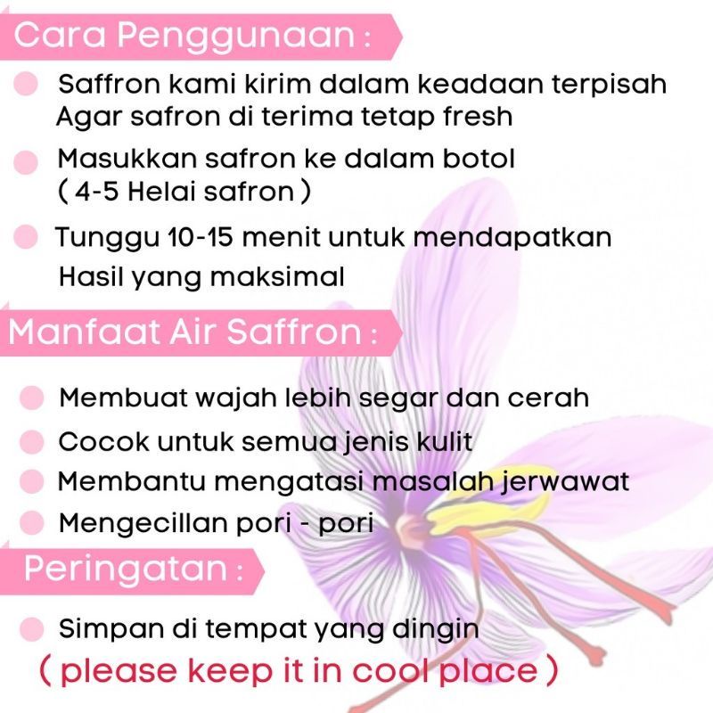 Medan Termurah 100 ml 100% + Rose Water Facemist Safron banyak fungsinya Saffron