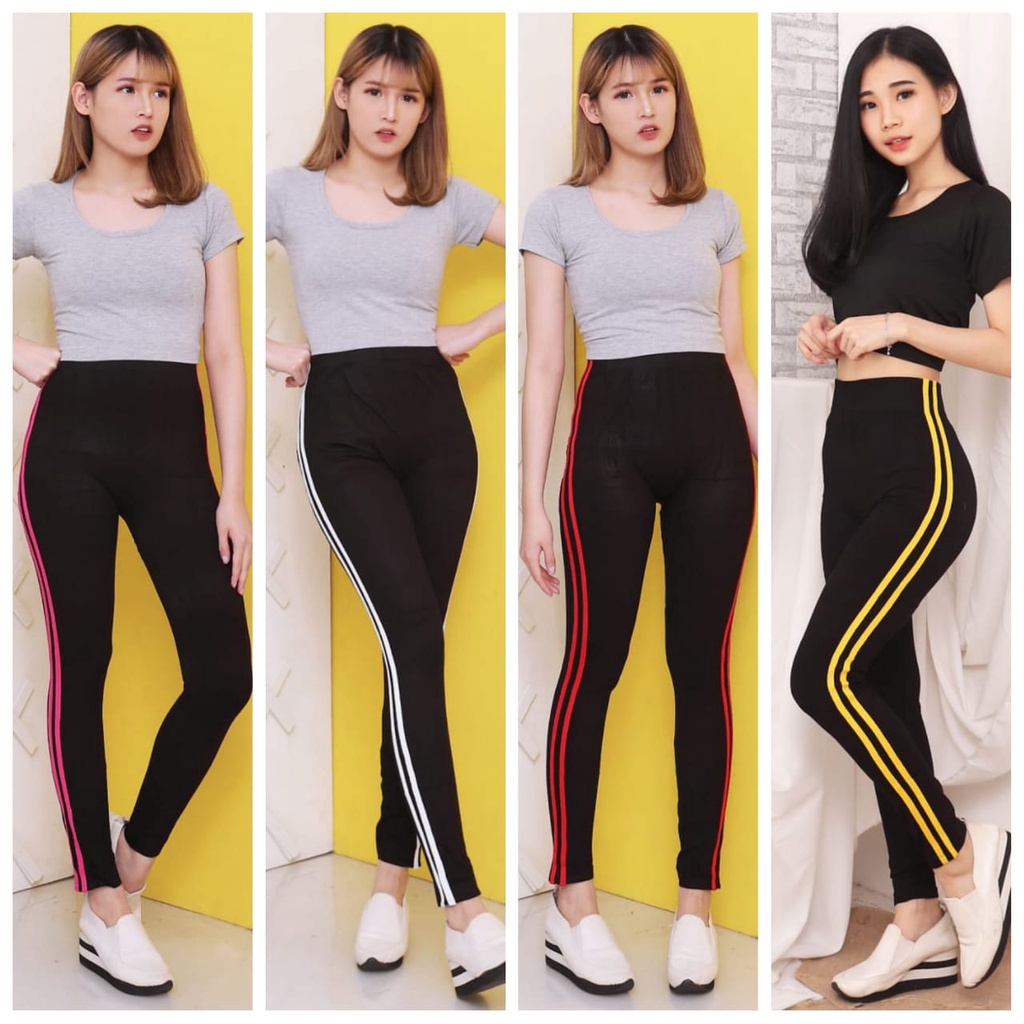 CELANA SENAM WANITA PANJANG Celana Legging Garis 2 Kekinian Celana Leging Korea Lejing sport