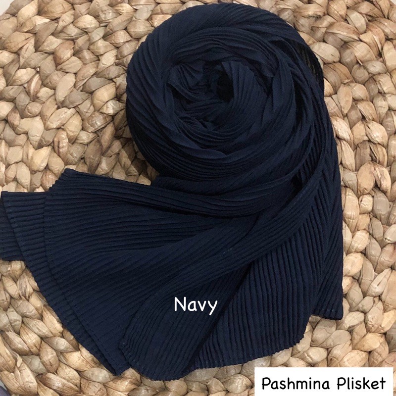 PASHMINA PLISKET CERUTY BABYDOLL FULL PLISKET TANPA GARIS TENGAH-Navy Plisket