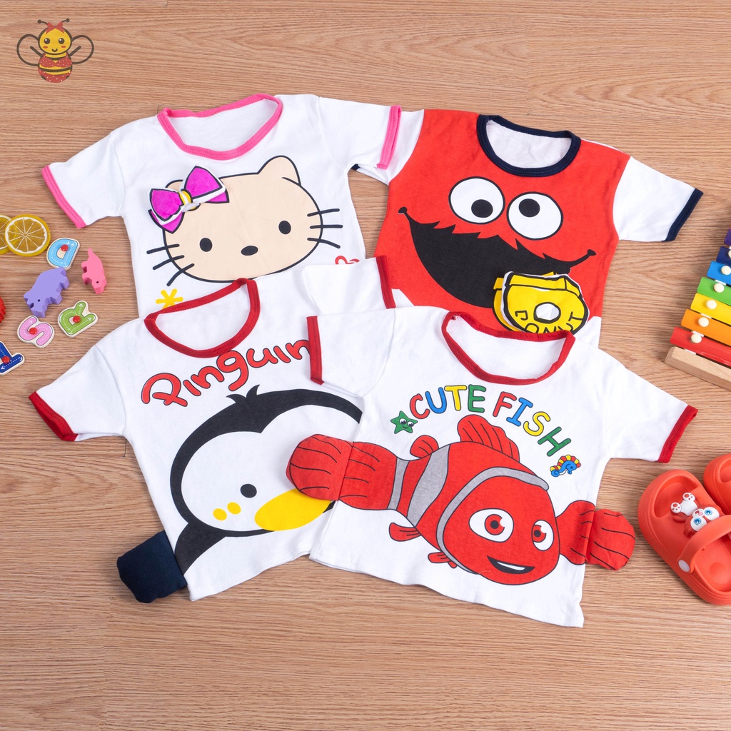 BEE - Setelan Baju Anak / Set Anak Karakter Sablon Baju kaos Dan Celana Anak Unisex