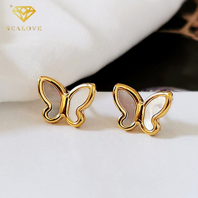 Anting Titanium Anti Karat dan anti luntur asli Anting Wanita Fritillary Butterfly aksesoris mode korea