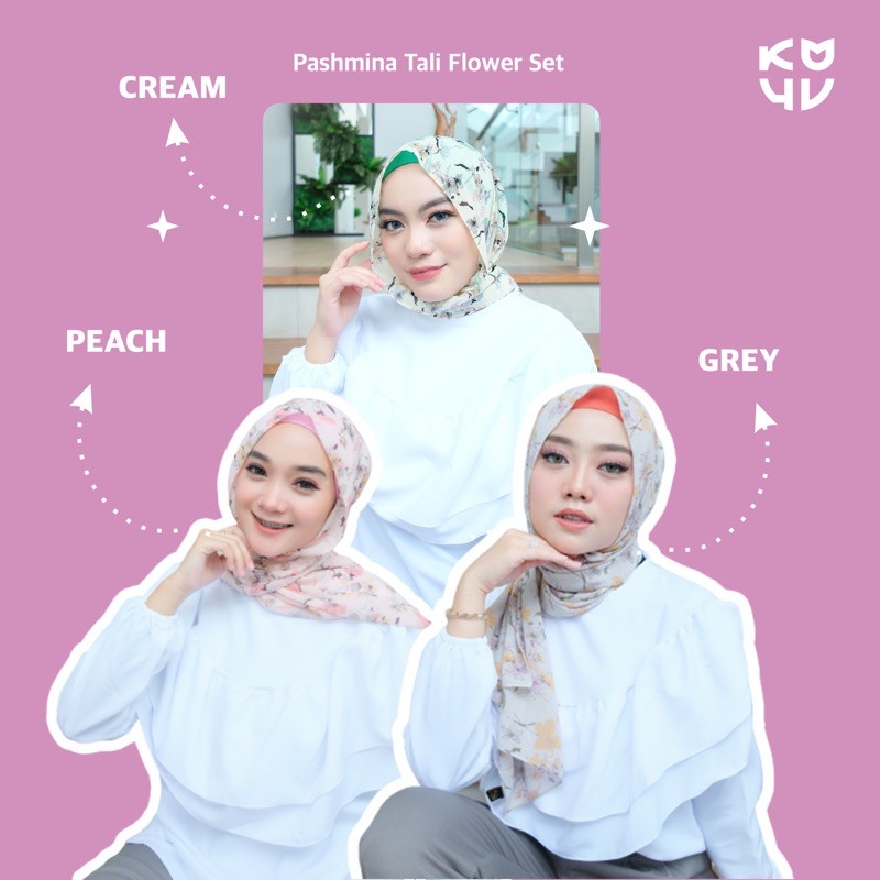 Koyu Hijab PASMINA tali ceruti FLOWERS Premium