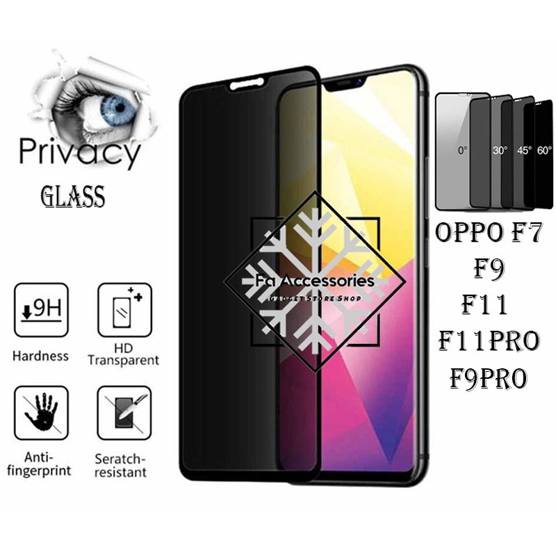 FA Tempered Glass Privacy Anti Spy Full Glue Oppo f7 f9 F9PRO f11 f11pro pro GORES INTIP