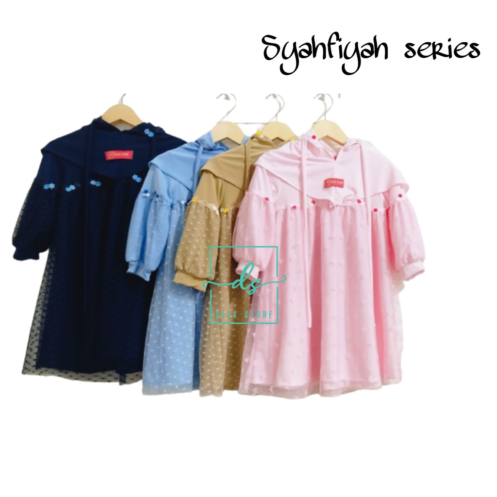 syahfiyah series, gamis anak tile polkadot