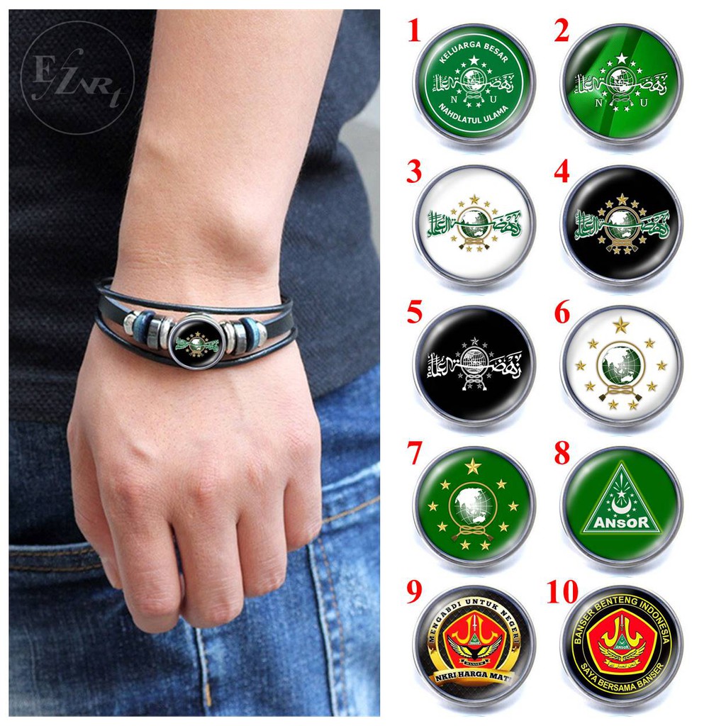 GELANG CUSTOM GAMBAR LOGO NAHDLATUL ULAMA NU ANSOR BANSER BAHAN KULIT KEPANG MULTILAYER