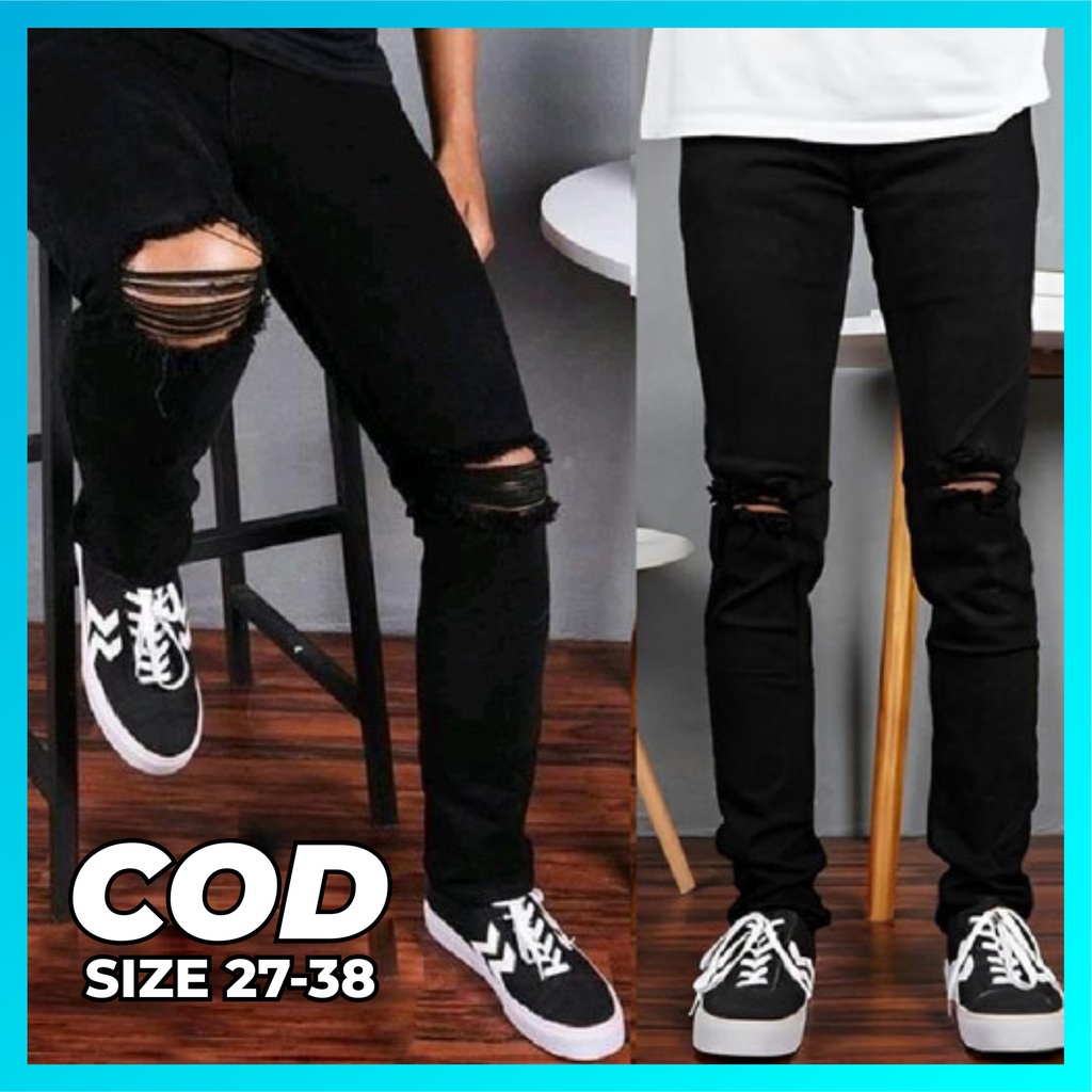 Celana panjang jeans sobek lutut pria robek ripped softjeans skinny fit