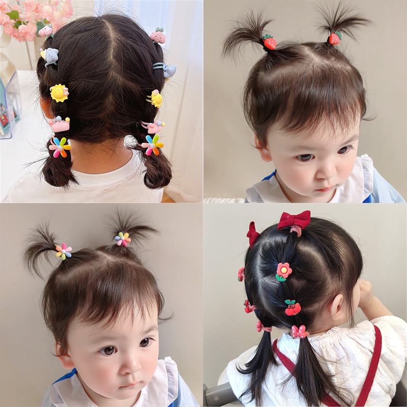 Magic789 10pcs / Set Ikat Rambut Tali Karet Aksen Bunga Matahari / Strawberry Untuk Anak Perempuan