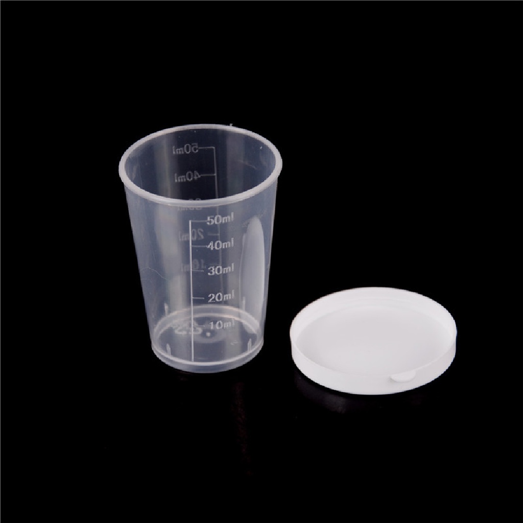 // justenjoyingg.id // 10Pcs 50ml Plastic Liquid Measuring Cups Measuring Container with Cap ~