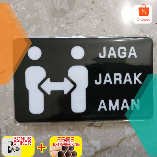 

Laser cutting acrylic sign/tanda "JAGA JARAK AMAN" social distancing - Putih 7.5cm x 11.5cm Keren