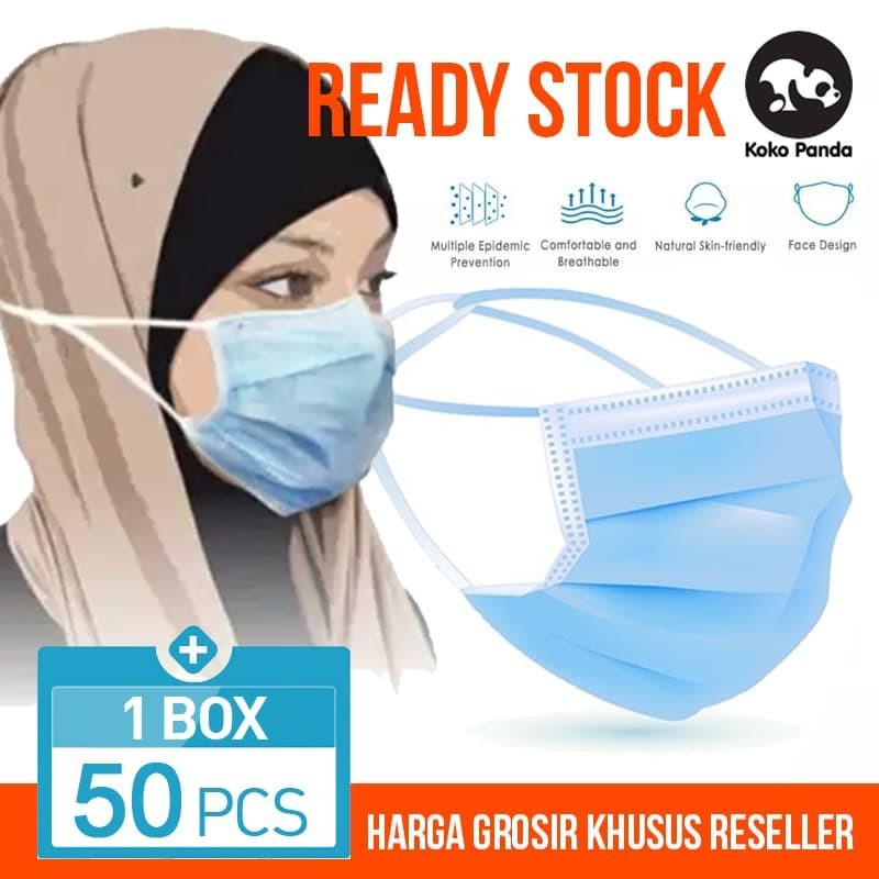 Trend-Masker hijab 1 Box isi 50 Disposable Protective Masker Mask / Masker 3 PLY / Anti Bakteri RB11