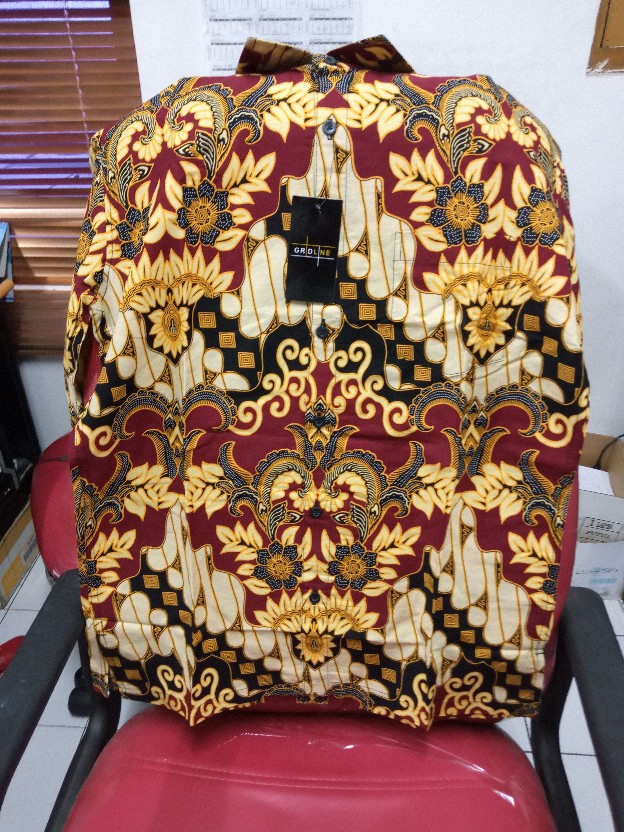 [gridline - Ls029 Blue & Maroon] Kemeja Batik Slimfit Pria Katun Lengan Panjang