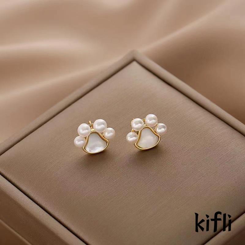 Anting Tusuk Silver 925 Desain Cakar Kucing Hias Mutiara Elegan Untuk Wanita (KD)