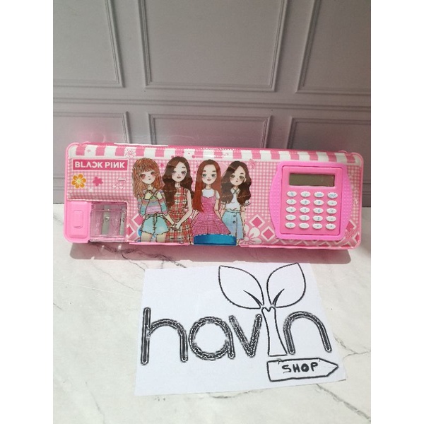 kotak pensil ada kalkulator/pencil case KALKULATOR/TEMPAT PENSIL MAGNET KALKULATOR-BLACKPINK