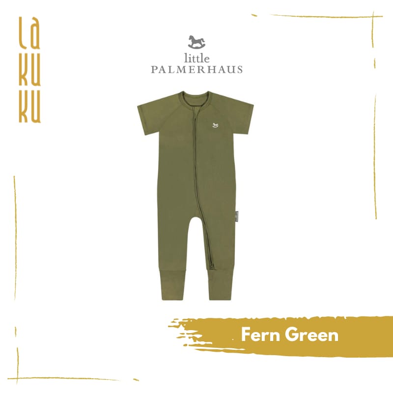 Lakuku - Little Palmerhaus Sleep and playsuit Setelan Piyama Baju Tidur Anak Bayi Sleepsuit zipper Lengan pendek Celana Panjang-Fern green