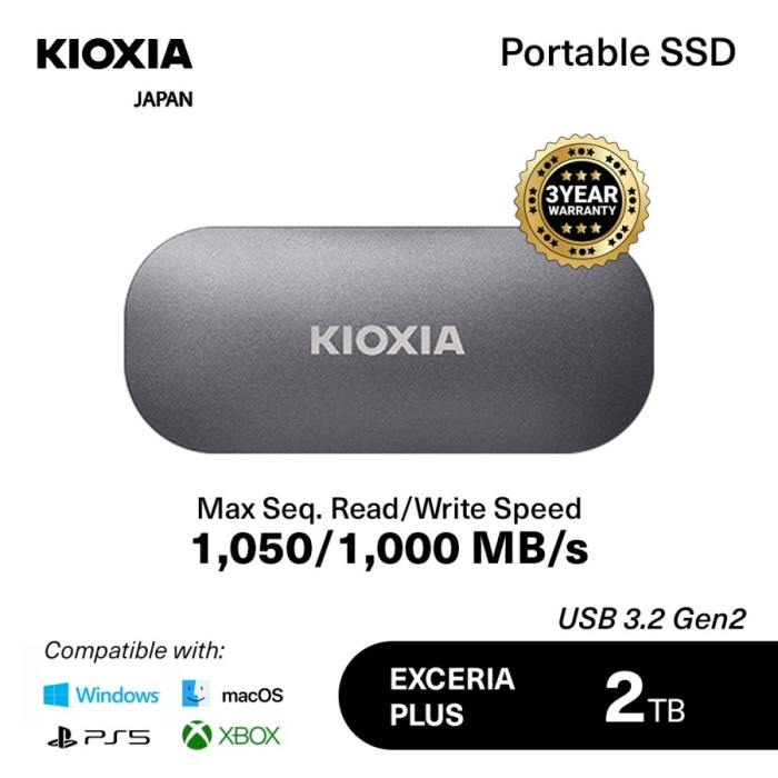 KIOXIA Portable SSD Exceria Plus 1050/1000 MB/s USB 3.2 Gen2