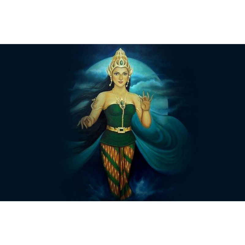 hiasan dinding lukisan cetak Roro kidul plus bingkai ukuran 65x45