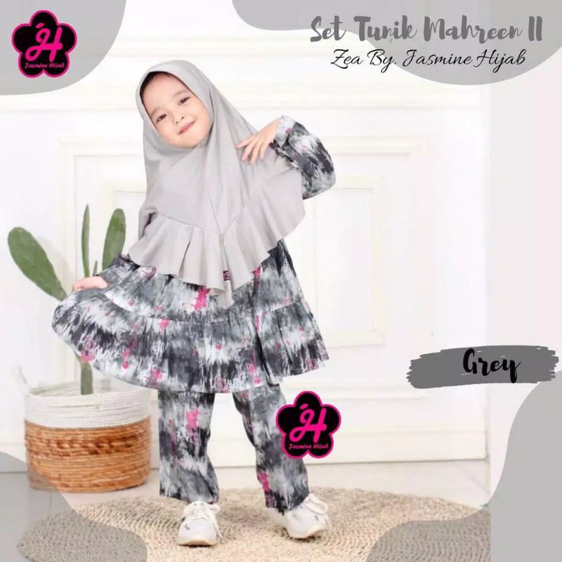 BAJU ANAK SET TUNIK ANAK PEREMPUAN MOTIF BRANDED MAHREEN II Size M 3-4 tahun BY ZEA JASMINE