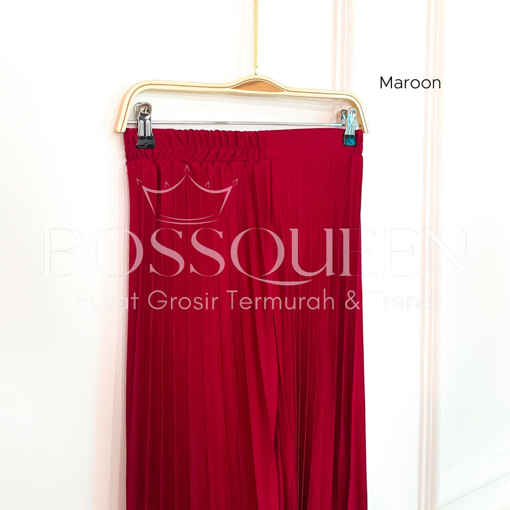 Rok plisket pendek 7/8 wanita model payung / Rok Plisket Mayung pendek / Rok Kerja Dewasa-Maroon2