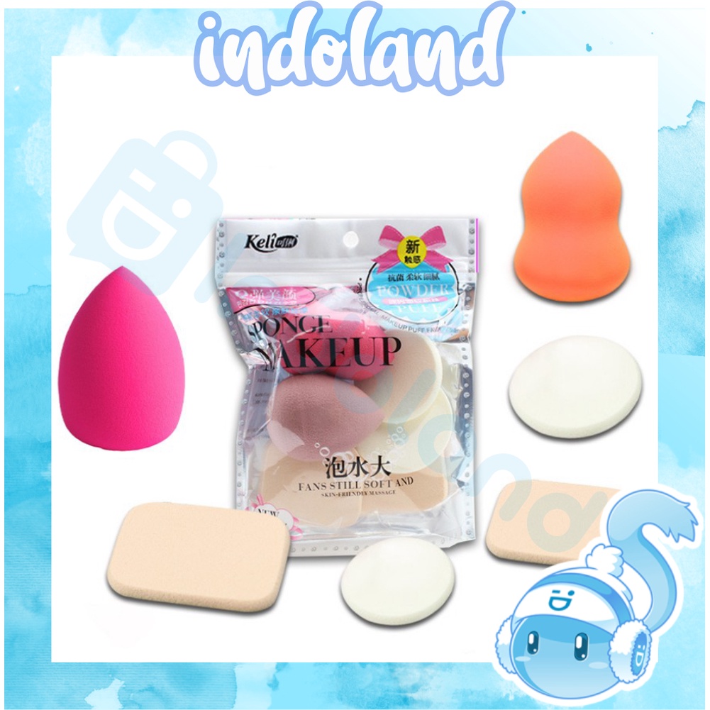 ☀ INDOLAND ☀ R421 Spons Make up 1 Set Isi 6 Pcs / Spons Foundation Pembersih / Make Up Wajah SPONS