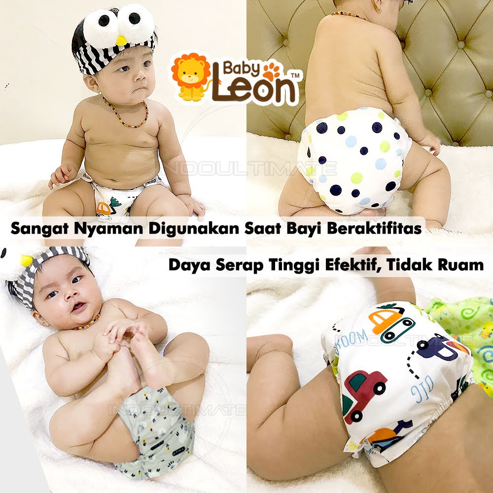 Popok Bayi Motif + FREE INSERT BABY LEON Cloth Diaper Clodi Kain Cuci Ulang New born BY-830 BY-831 BY-728