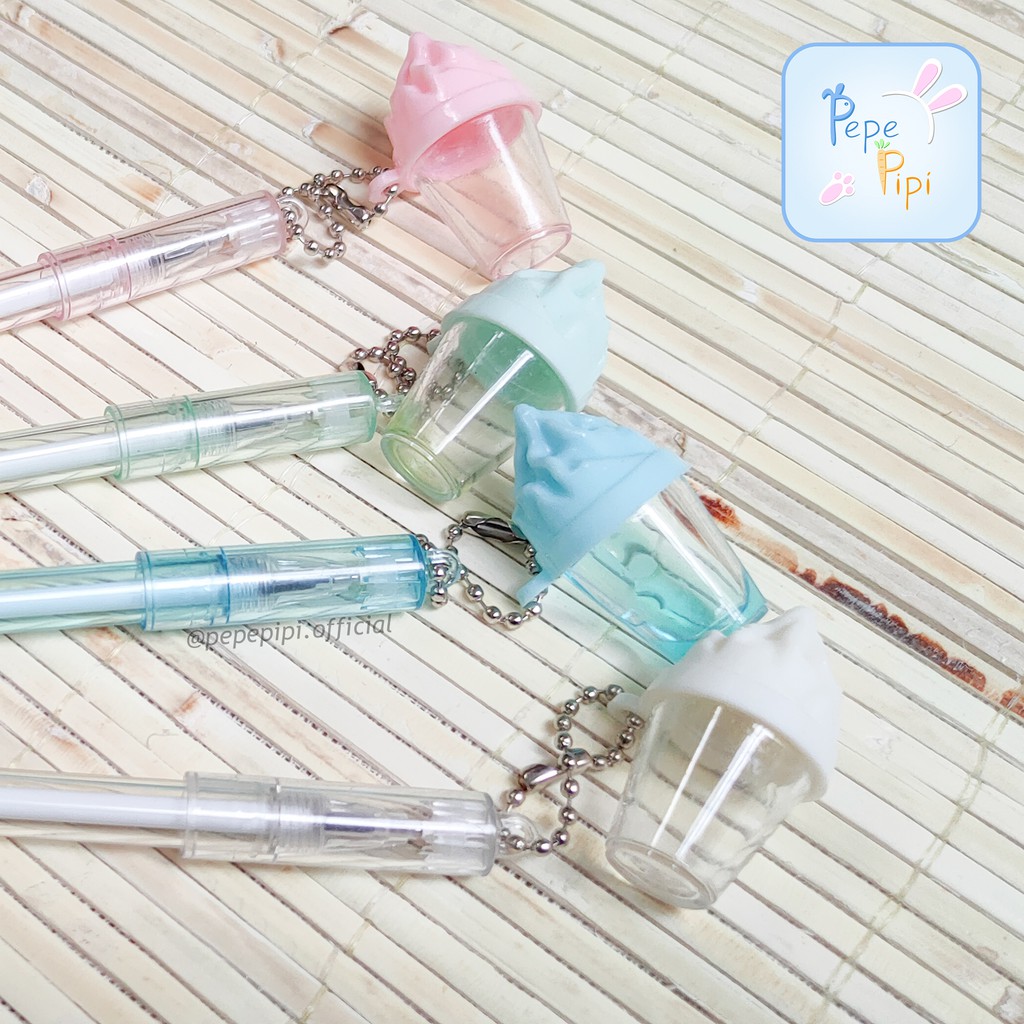 4 &amp;12 pcs Pena Gantungan Ice Cream Cup Pen Bolpen Pulpen Bolpoin Karakter eskrim