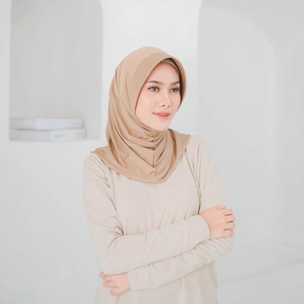 Hijab Bergo Sport Bahan Jersey Warna Mocca