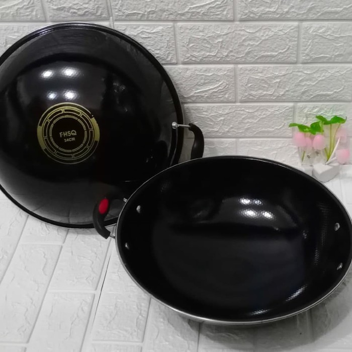 Enamel Kuping 34 Cm Wajan Anti Gores Wok Pan Anti Lengket Serbaguna