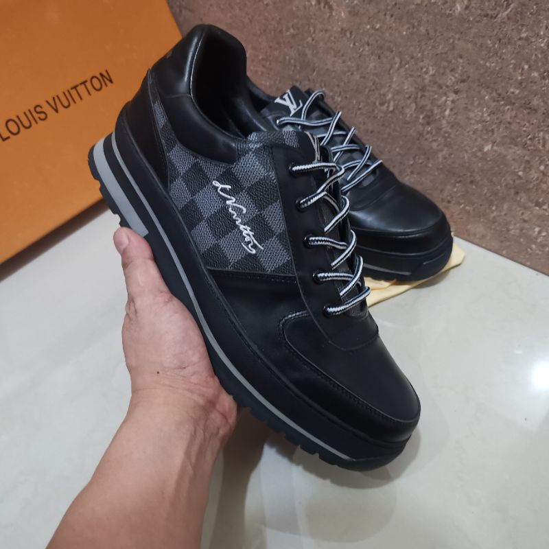 lv shoes sneaker mirror quality lou is vuitton sepatu pria damier hitam
